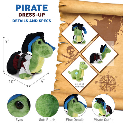 SUPER SOFT PLUSH - GREEN DINOSAUR WITH PIRATE DRESS UP