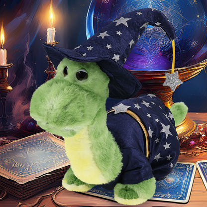 SUPER SOFT PLUSH - GREEN DINOSAUR WITH WIZARD DRESS UP