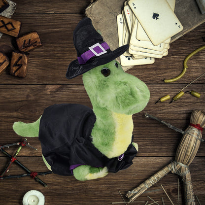SUPER SOFT PLUSH - GREEN DINOSAUR WITH WITCH DRESS UP