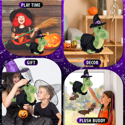 SUPER SOFT PLUSH - GREEN DINOSAUR WITH WITCH DRESS UP