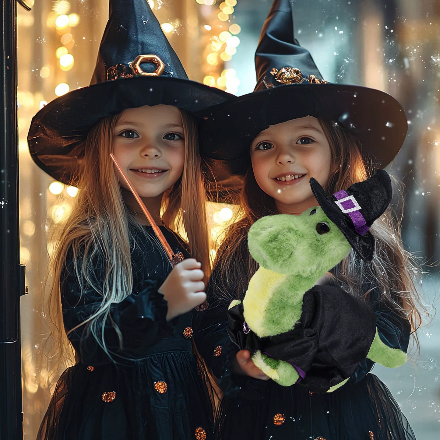 SUPER SOFT PLUSH - GREEN DINOSAUR WITH WITCH DRESS UP