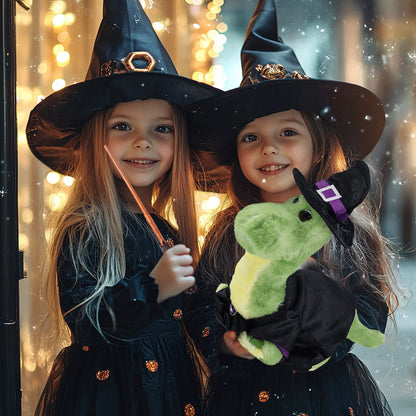SUPER SOFT PLUSH - GREEN DINOSAUR WITH WITCH DRESS UP