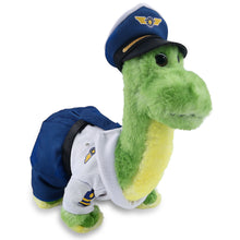 SUPER SOFT PLUSH - GREEN DINOSAUR WITH PILOT DRESS UP