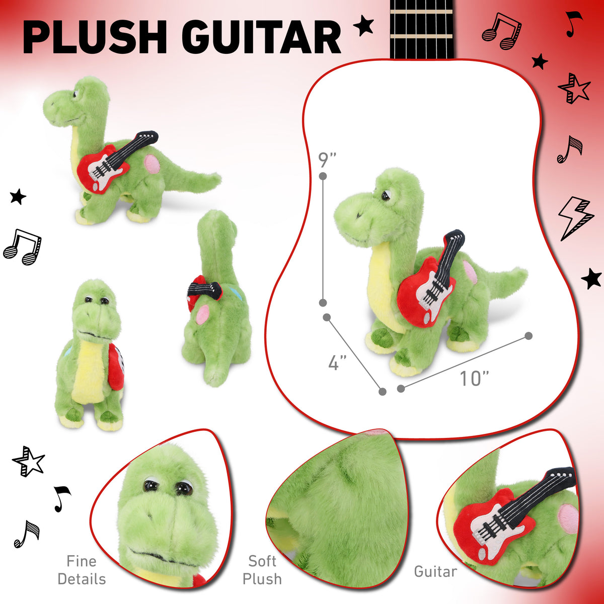 SUPER SOFT PLUSH - GREEN DINOSAUR WITH GUITAR ADD ON