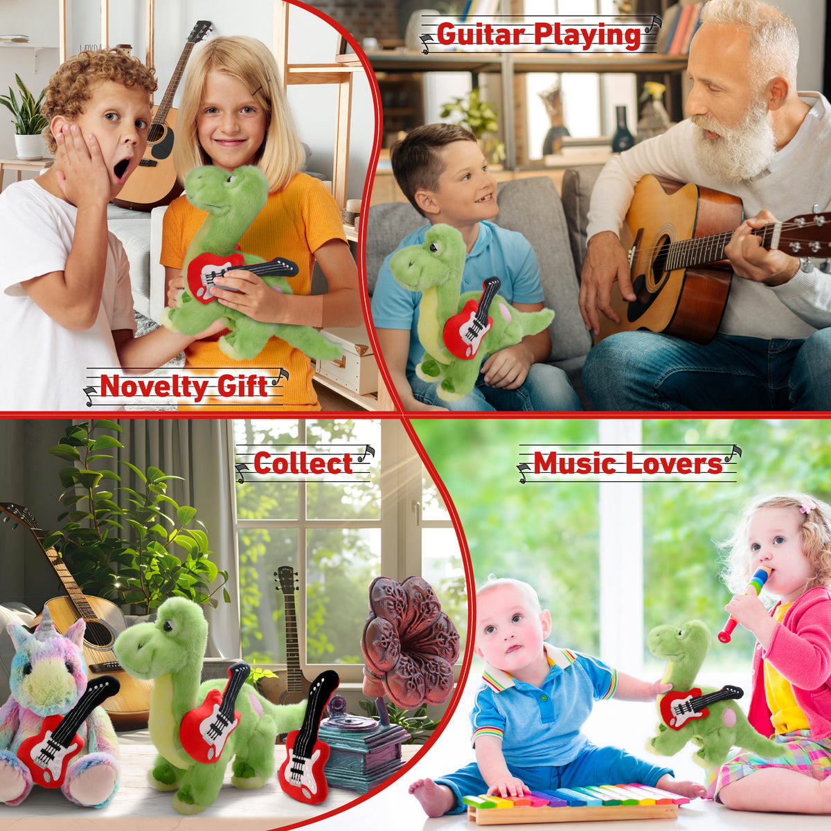 SUPER SOFT PLUSH - GREEN DINOSAUR WITH GUITAR ADD ON