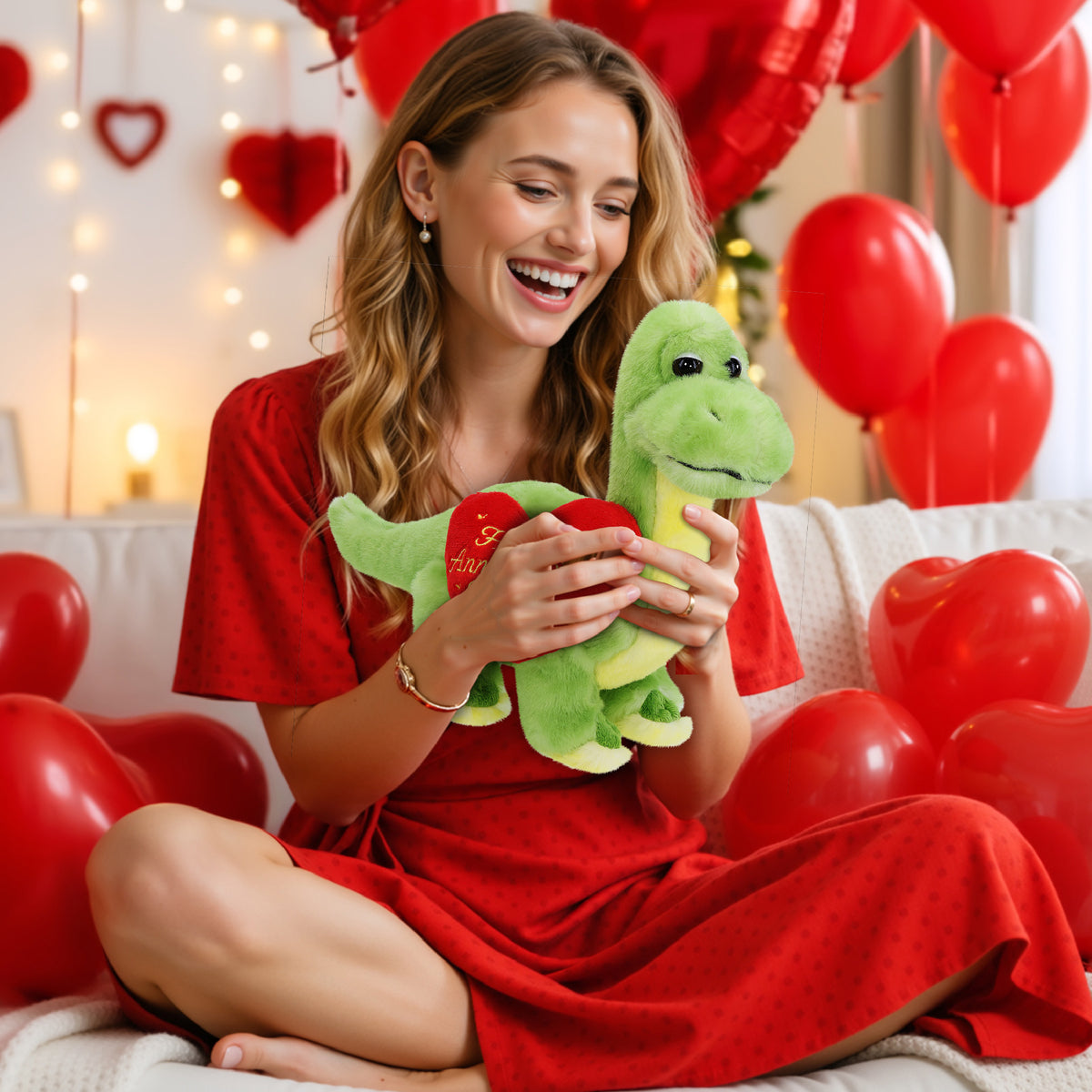 SUPER SOFT PLUSH - GREEN DINOSAUR WITH HAPPY ANNIVERSARY HEART