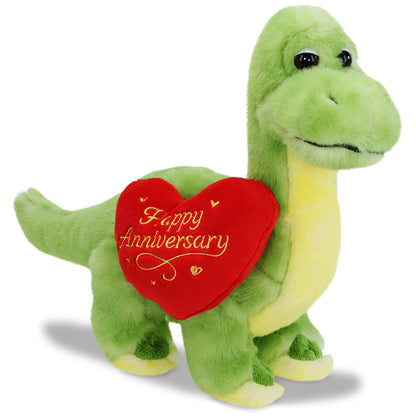SUPER SOFT PLUSH - GREEN DINOSAUR WITH HAPPY ANNIVERSARY HEART