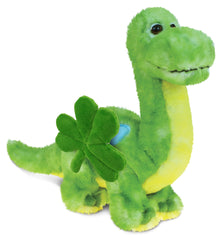 DolliBu Green Dinosaur Stuffed Animal with Green Plush Shamrock - 10 Inches