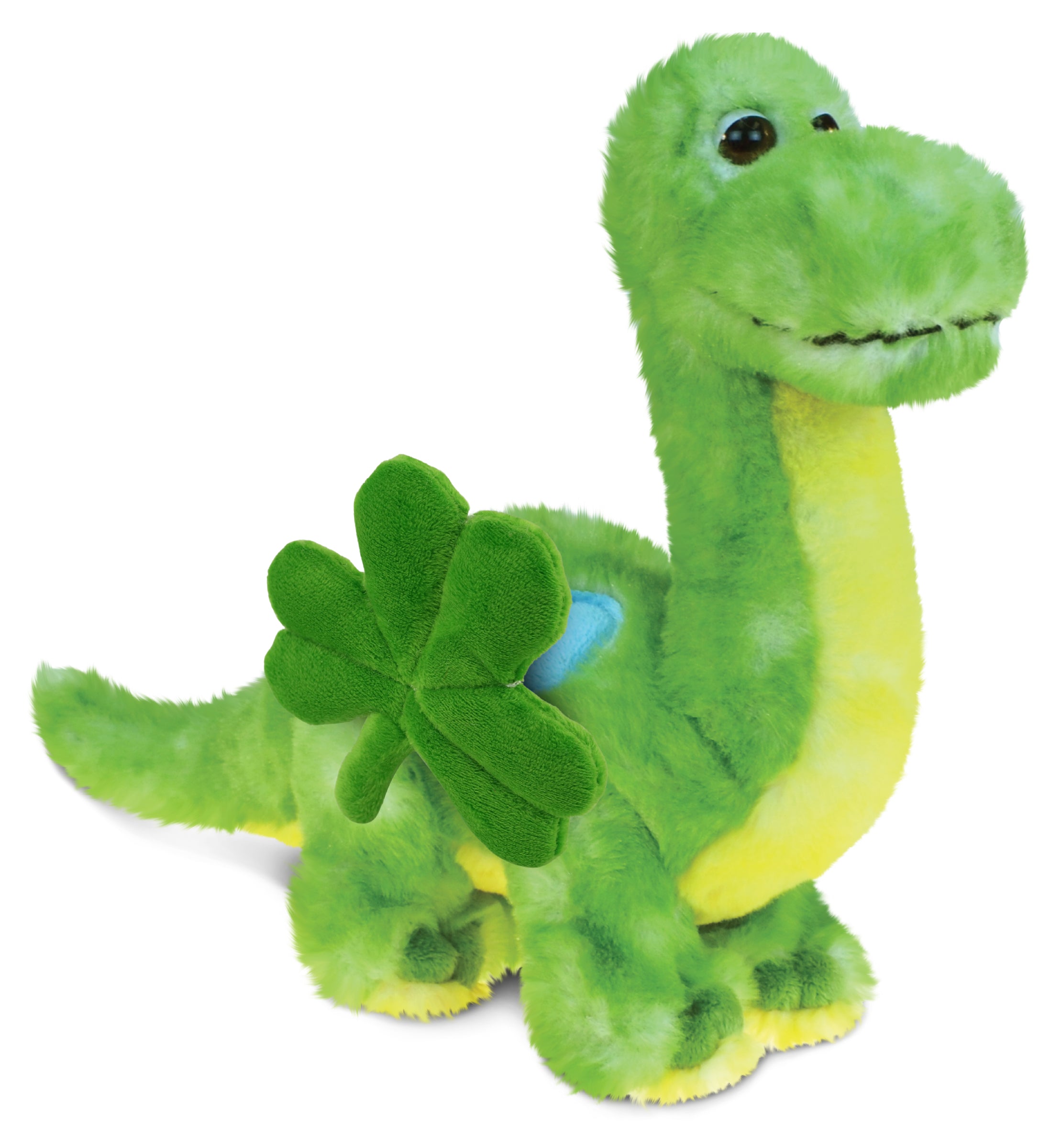 DolliBu Green Dinosaur Stuffed Animal with Green Plush Shamrock - 10 Inches