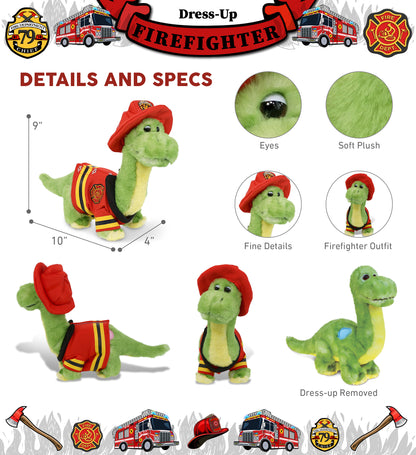 PLUSH FIREMAN - SUPER SOFT PLUSH - GREEN DINOSAUR