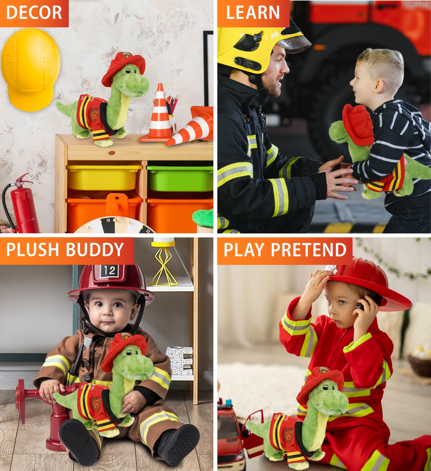 PLUSH FIREMAN - SUPER SOFT PLUSH - GREEN DINOSAUR