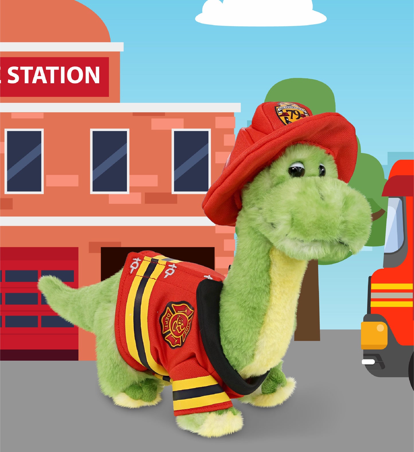 PLUSH FIREMAN - SUPER SOFT PLUSH - GREEN DINOSAUR