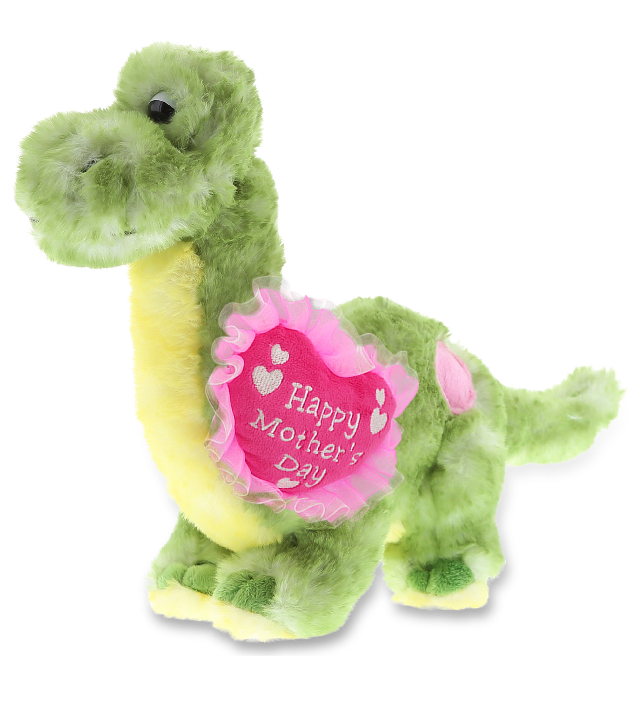 PLUSH MOTHERS DAY HEART - SUPER SOFT PLUSH - GREEN DINOSAUR
