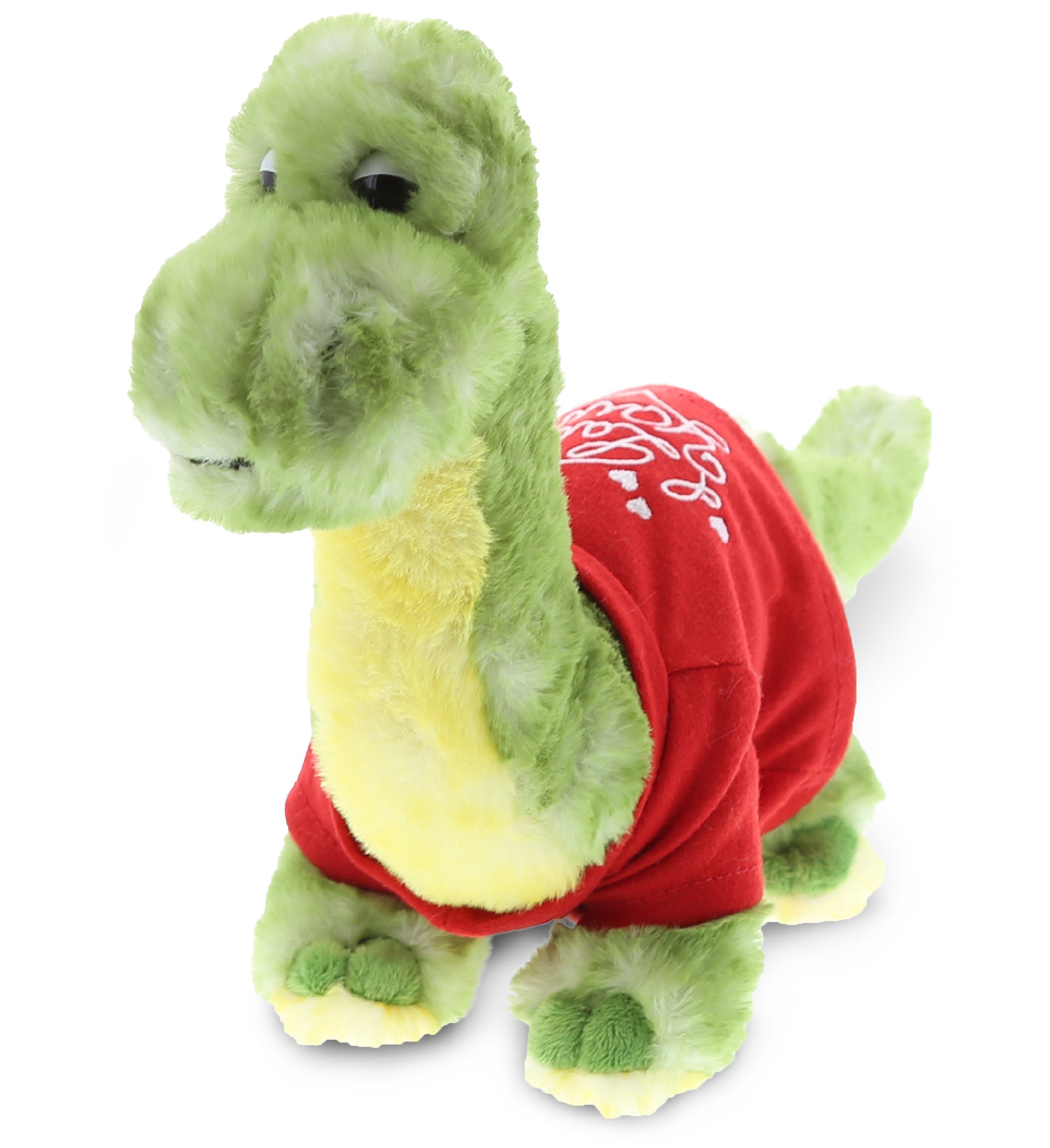 PLUSH I LOVE YOU RED SHIRT- SUPER SOFT PLUSH - GREEN DINOSAUR