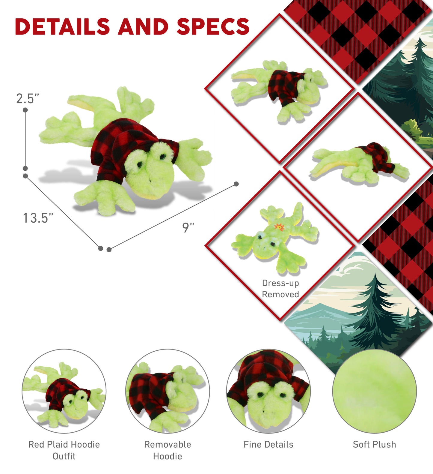 SUPER SOFT PLUSH - GECKO WITH RED PLAID HOODIE