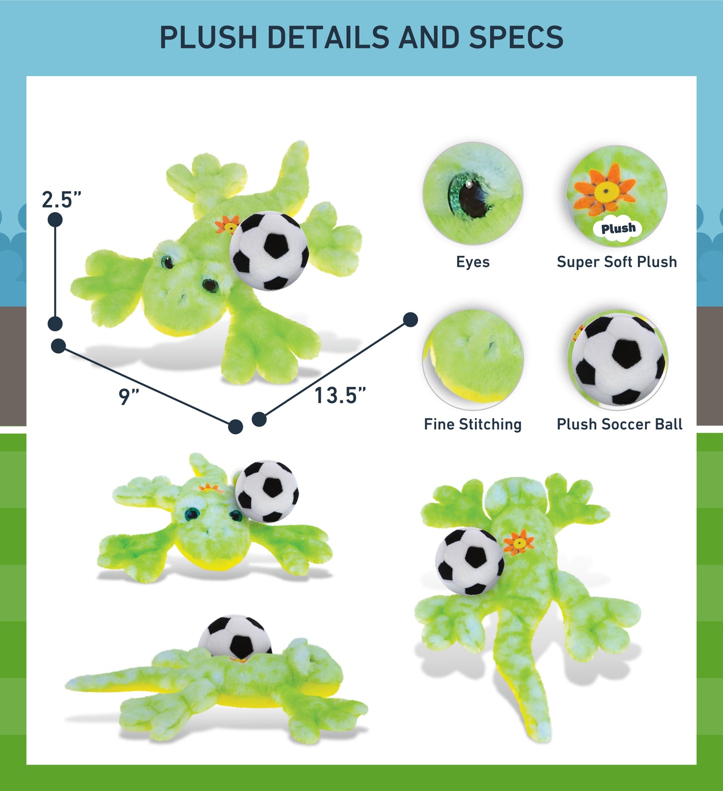 SUPER SOFT PLUSH - GECKO WITH SOCCER PLUSH