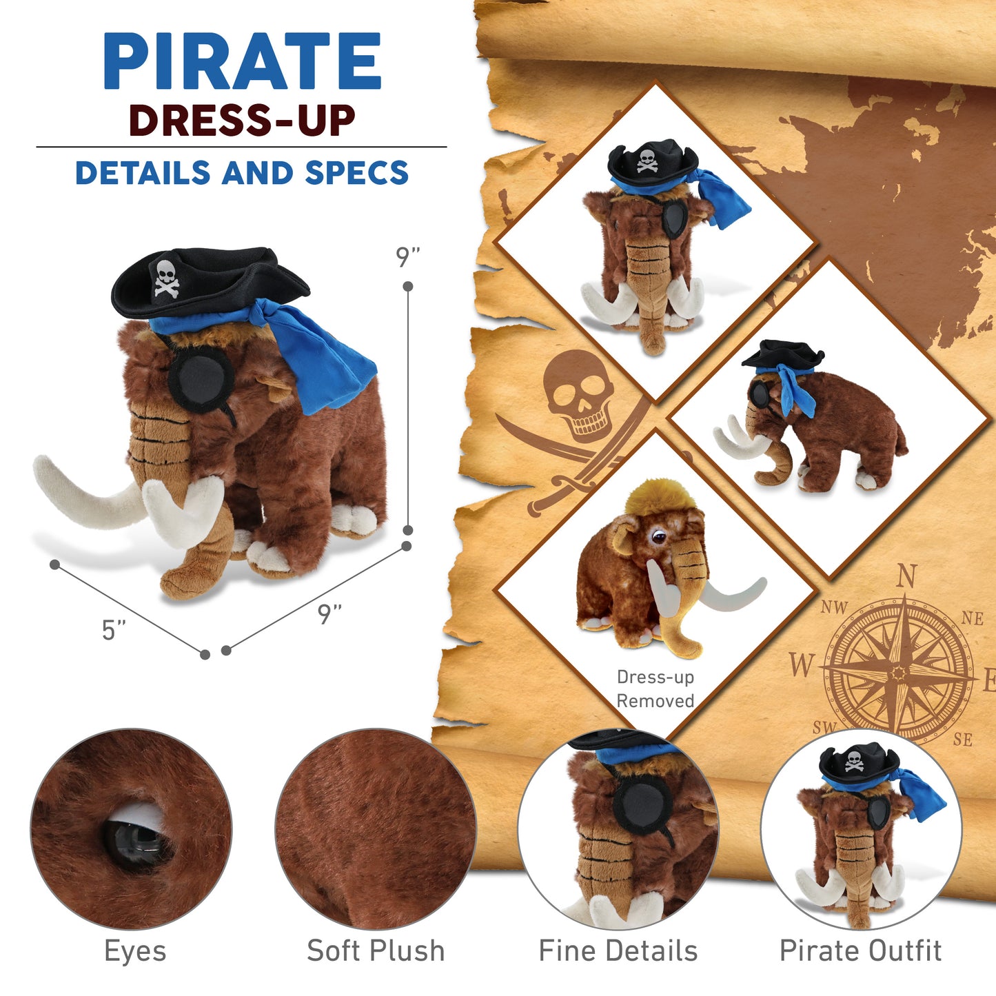 SUPER SOFT PLUSH - WILD MAMMOTH LARGE PIRATE DRESS UP
