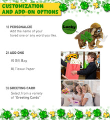 DolliBu Wild Woolly Mammoth Stuffed Animal with Green Plush Shamrock - 9 Inches
