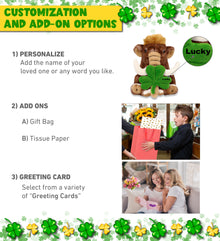 DolliBu Soft Wild Mammoth Stuffed Animal with Green Plush Shamrock - 10 Inches