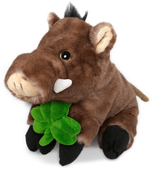 DolliBu Wild Boar Pig Stuffed Animal with Green Plush Shamrock - 9.5 Inches