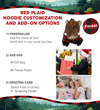 SUPER SOFT PLUSH - WILD BOAR WITH RED PLAID HOODIE