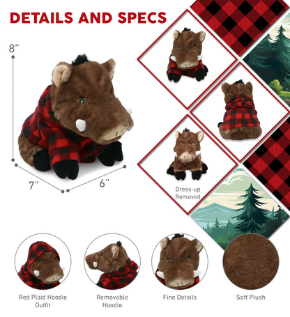 SUPER SOFT PLUSH - WILD BOAR WITH RED PLAID HOODIE