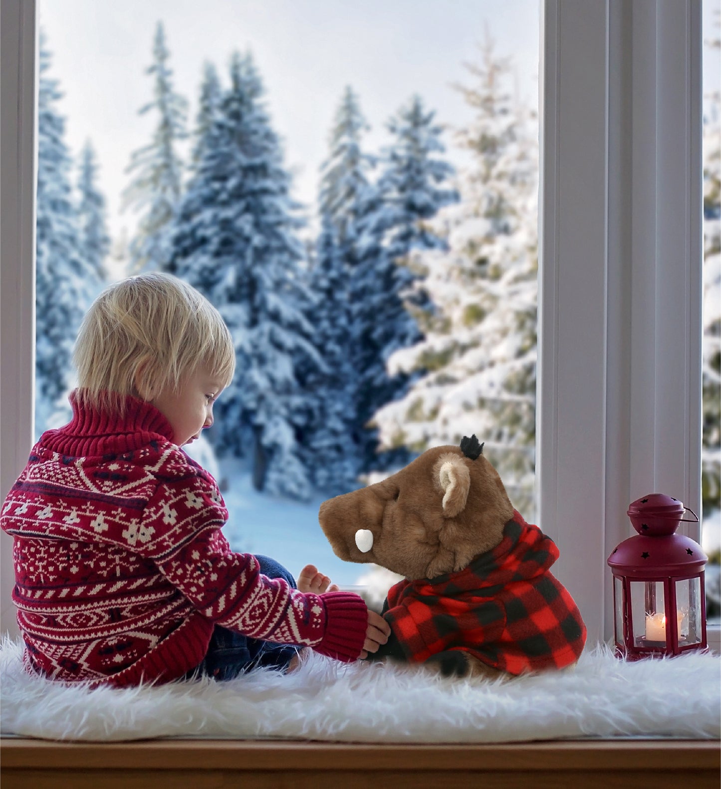 SUPER SOFT PLUSH - WILD BOAR WITH RED PLAID HOODIE