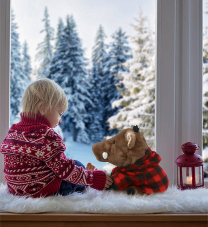 SUPER SOFT PLUSH - WILD BOAR WITH RED PLAID HOODIE