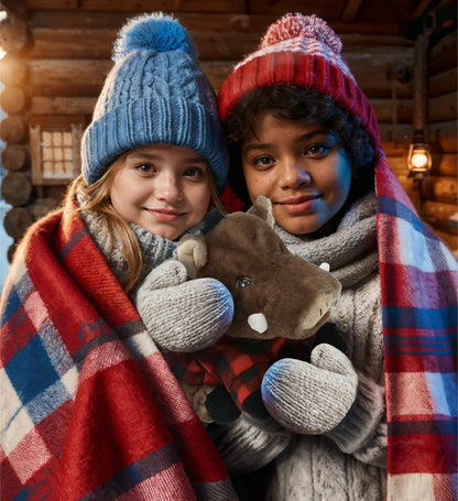 SUPER SOFT PLUSH - WILD BOAR WITH RED PLAID HOODIE