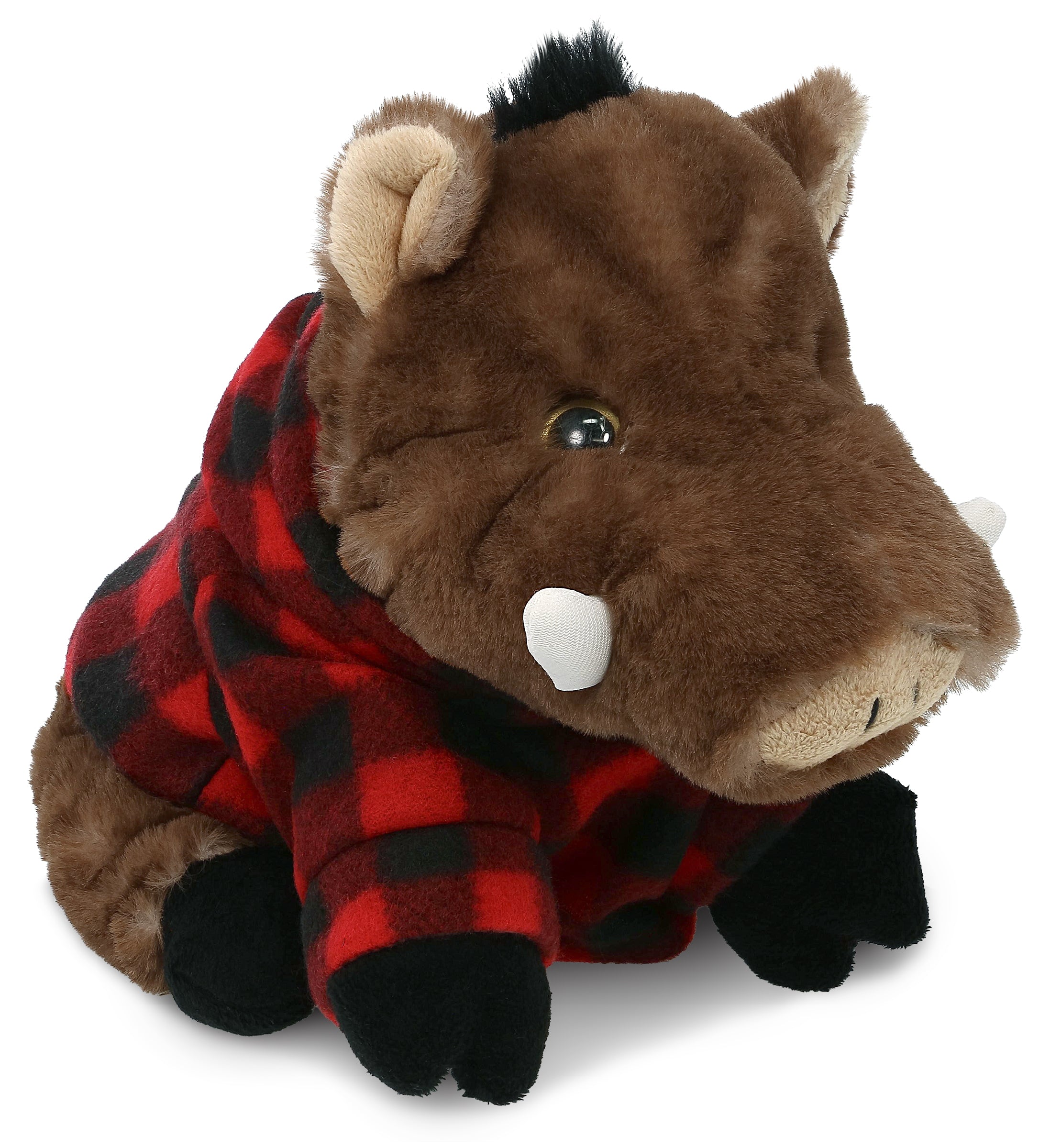 SUPER SOFT PLUSH - WILD BOAR WITH RED PLAID HOODIE