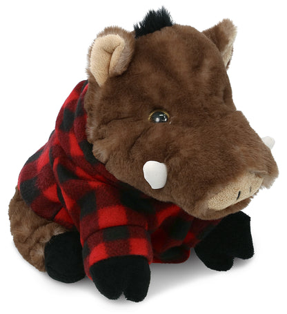 SUPER SOFT PLUSH - WILD BOAR WITH RED PLAID HOODIE
