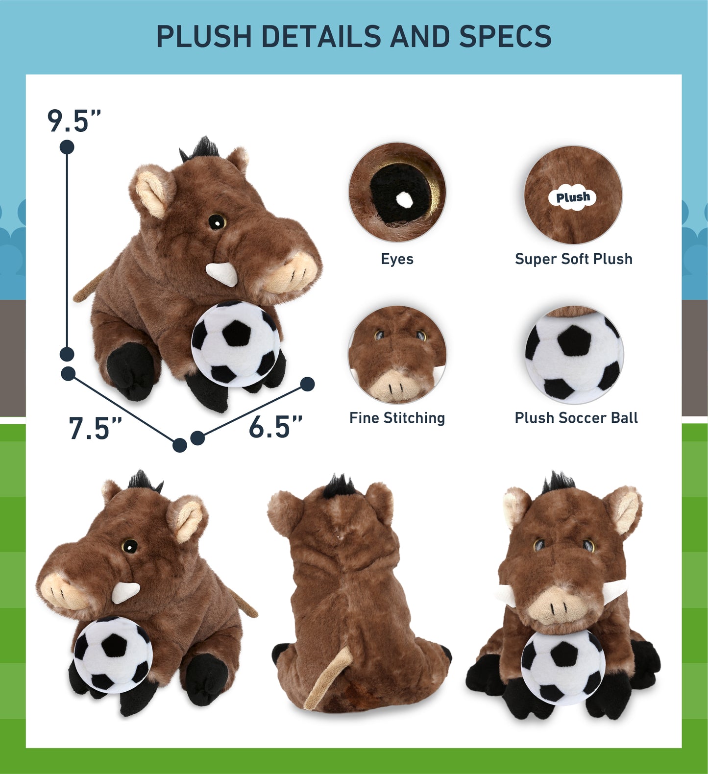 SUPER SOFT PLUSH - WILD BOAR WITH SOCCER PLUSH