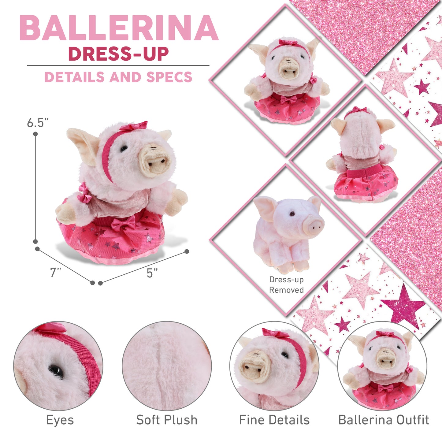 SUPER SOFT PLUSH - SQUAT PIGGY WITH BALLERINA DRESS UP
