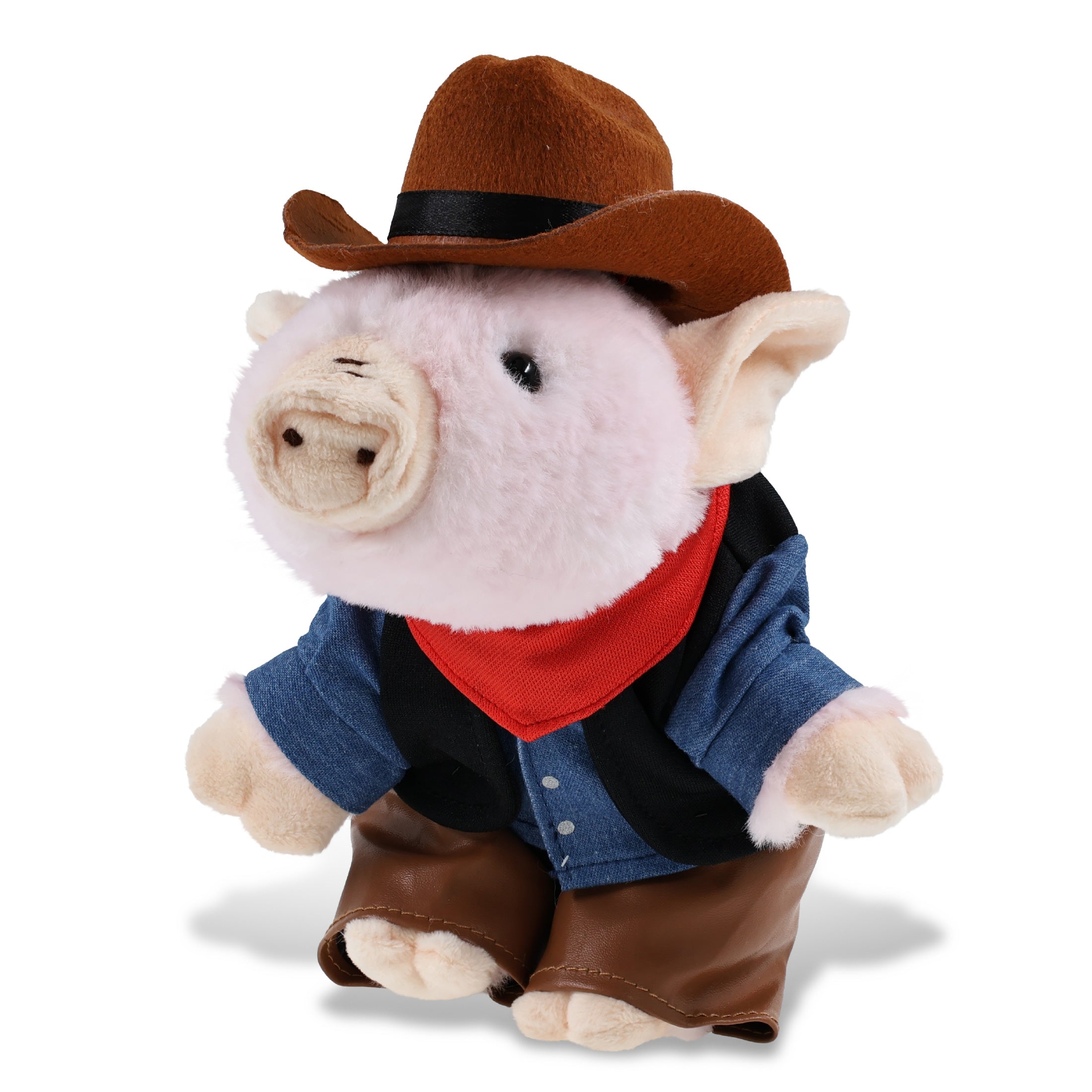 SUPER SOFT PLUSH - SQUAT PIGGY With COWBOY Dress Up