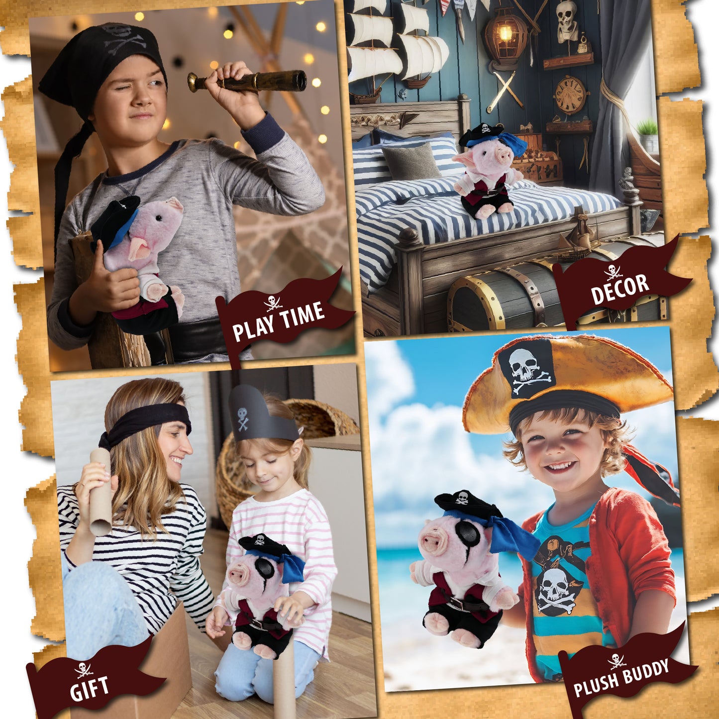 SUPER SOFT PLUSH - SQUAT PIGGY PIRATE DRESS UP