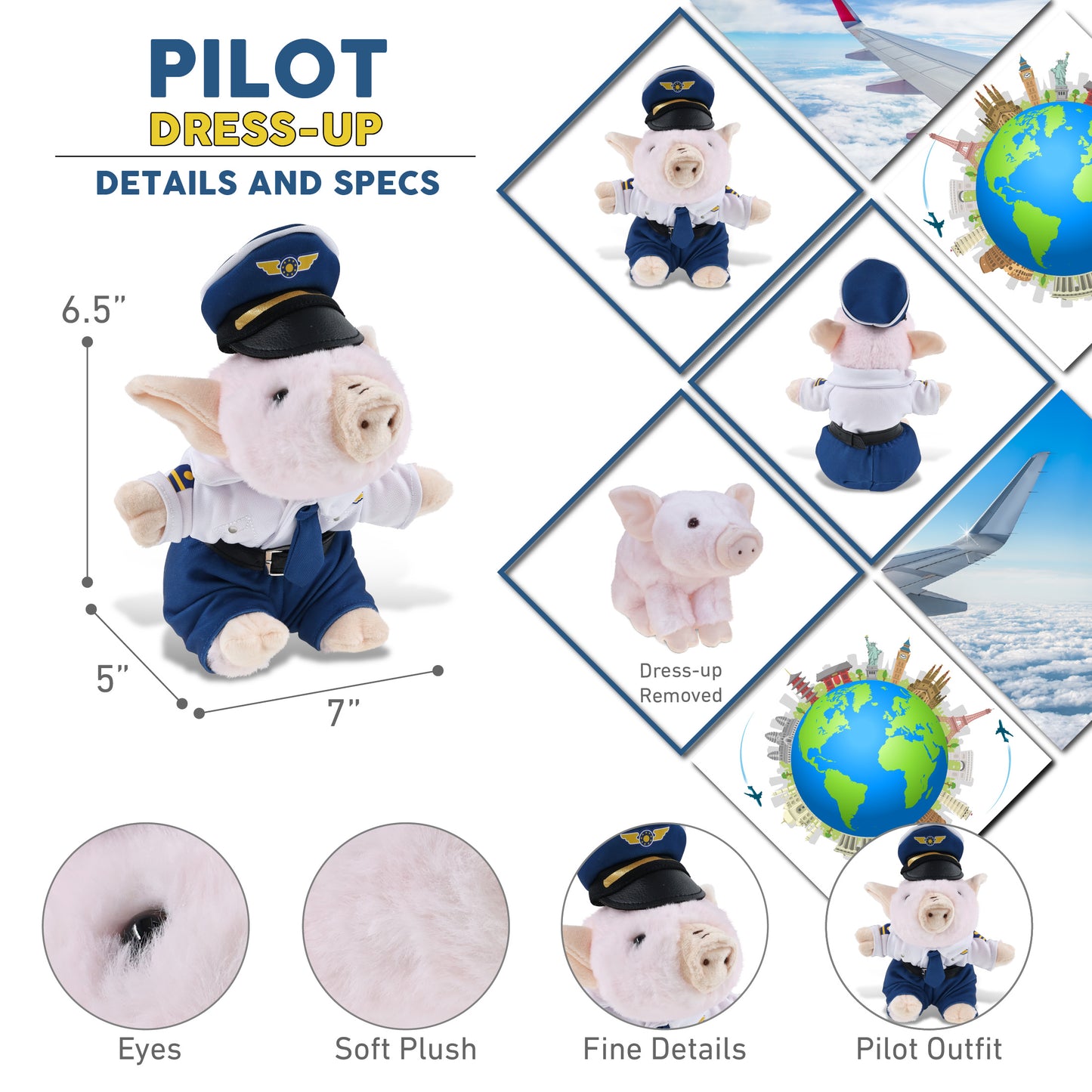 SUPER SOFT PLUSH - SQUAT PIGGY PILOT DRESS UP