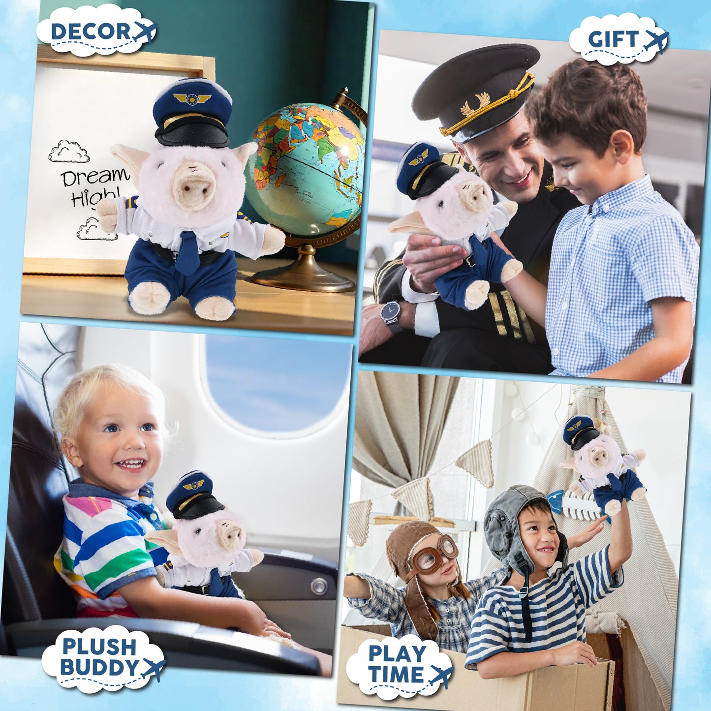 SUPER SOFT PLUSH - SQUAT PIGGY PILOT DRESS UP