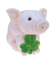 DolliBu Cute Squat Piggy Stuffed Animal with Green Plush Shamrock - 7 Inches