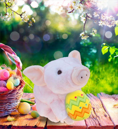 DolliBu Super Soft Cute Squat Piggy with Yellow Easter Egg Plush - 7 Inches