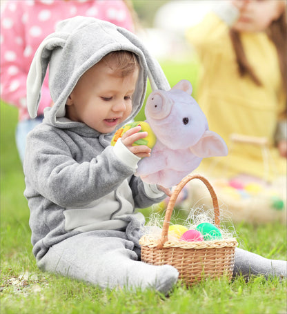 DolliBu Super Soft Cute Squat Piggy with Yellow Easter Egg Plush - 7 Inches
