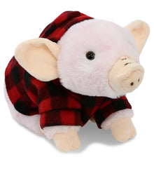 SUPER SOFT PLUSH - SQUAT PIGGY WITH RED PLAID HOODIE