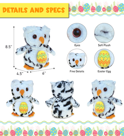 DolliBu Super Soft White Owl Bird with Yellow Easter Egg Plush - 8.5 Inches