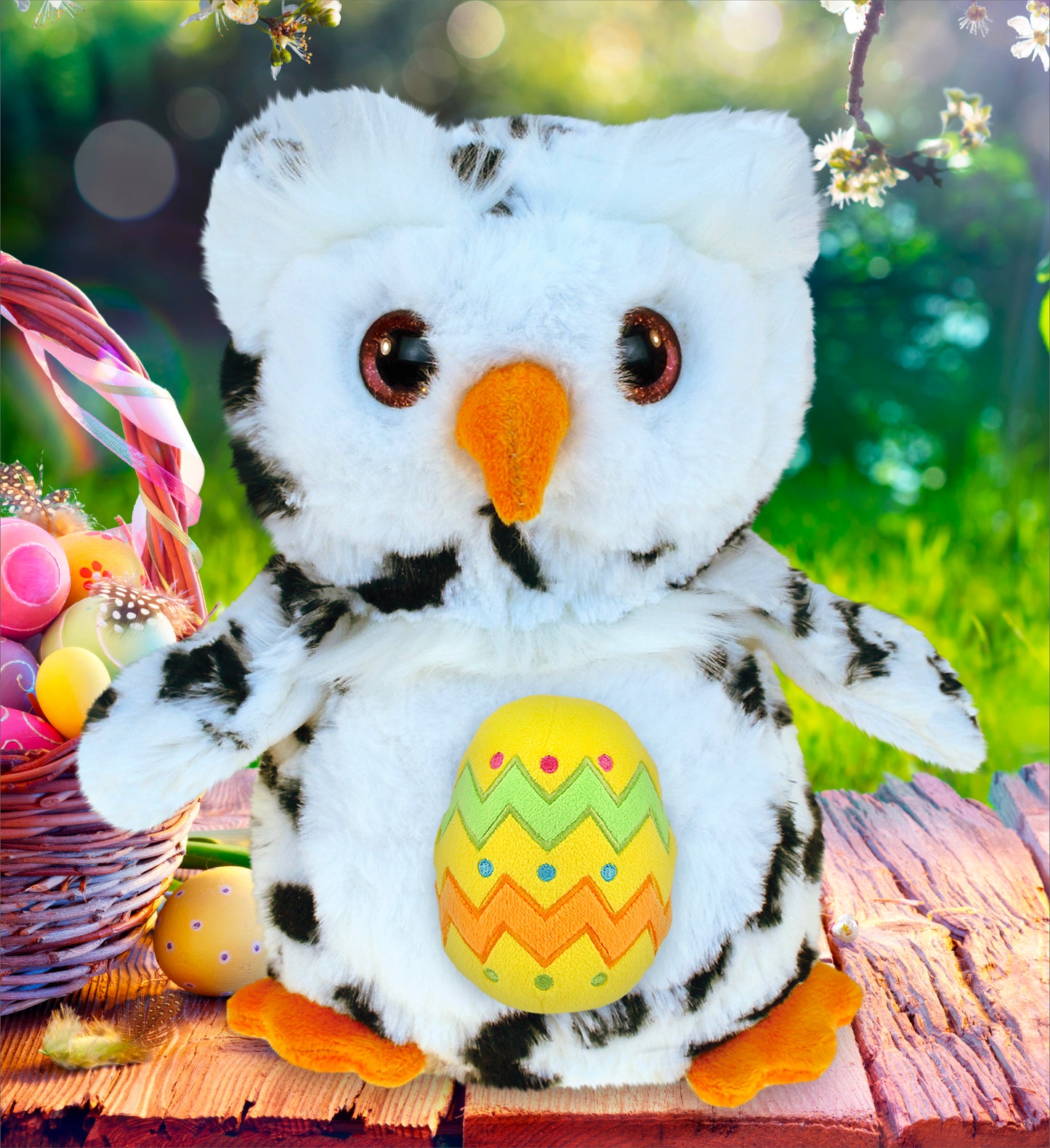 DolliBu Super Soft White Owl Bird with Yellow Easter Egg Plush - 8.5 Inches