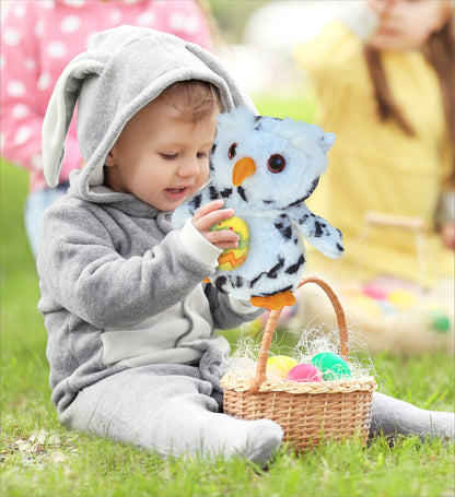 DolliBu Super Soft White Owl Bird with Yellow Easter Egg Plush - 8.5 Inches
