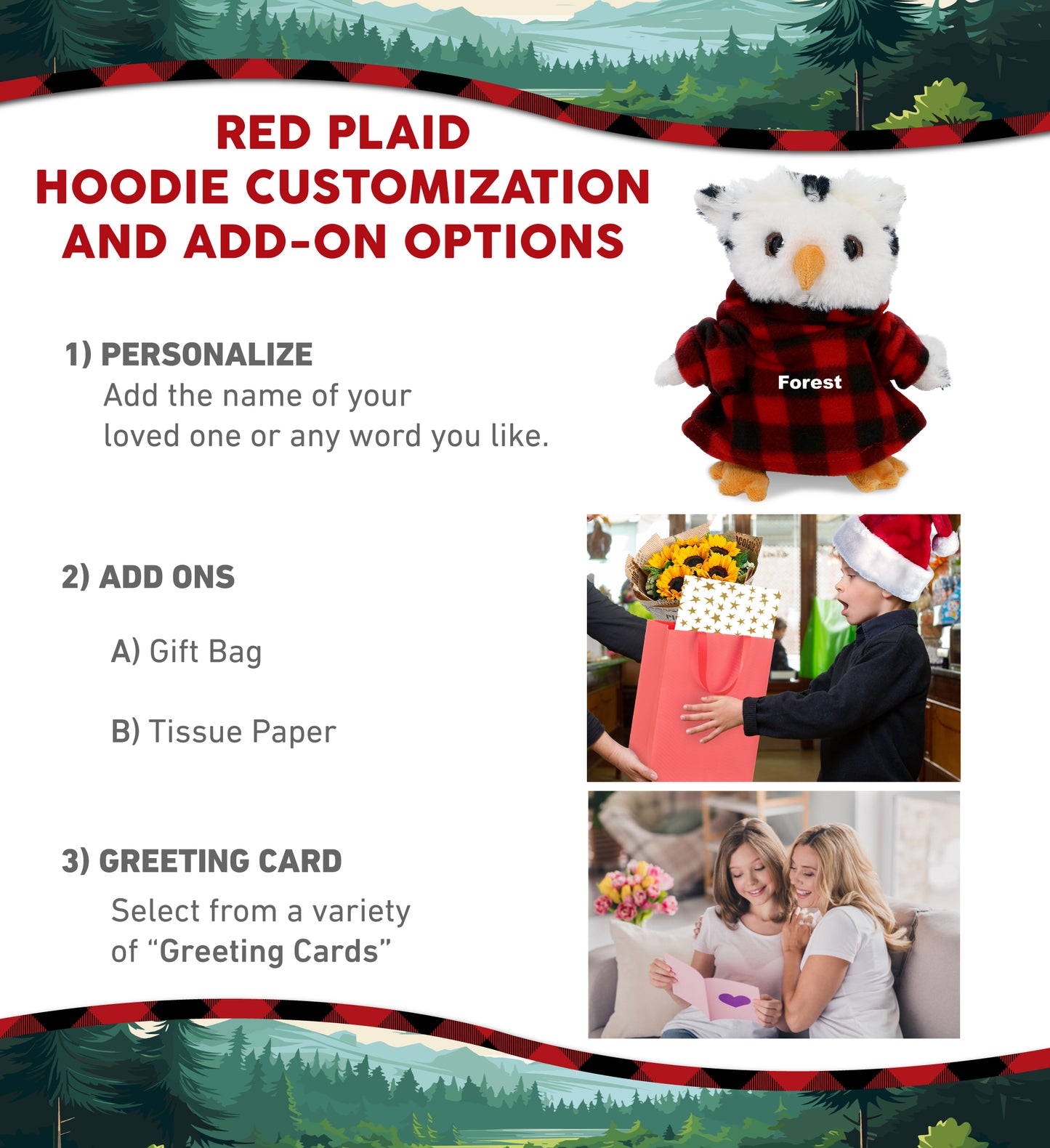 SUPER SOFT PLUSH - WHITE OWL WITH RED PLAID HOODIE