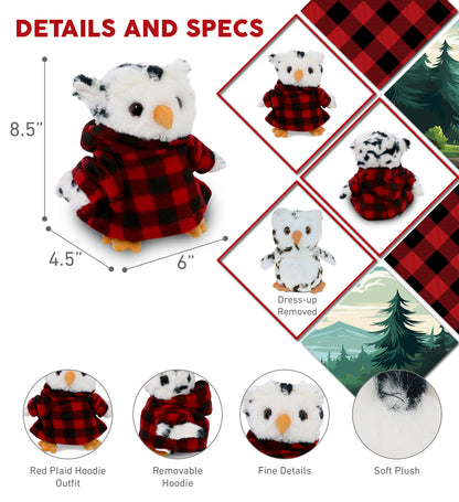 SUPER SOFT PLUSH - WHITE OWL WITH RED PLAID HOODIE