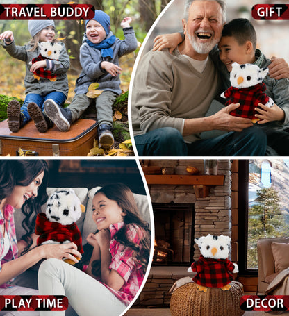 SUPER SOFT PLUSH - WHITE OWL WITH RED PLAID HOODIE