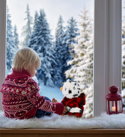 SUPER SOFT PLUSH - WHITE OWL WITH RED PLAID HOODIE