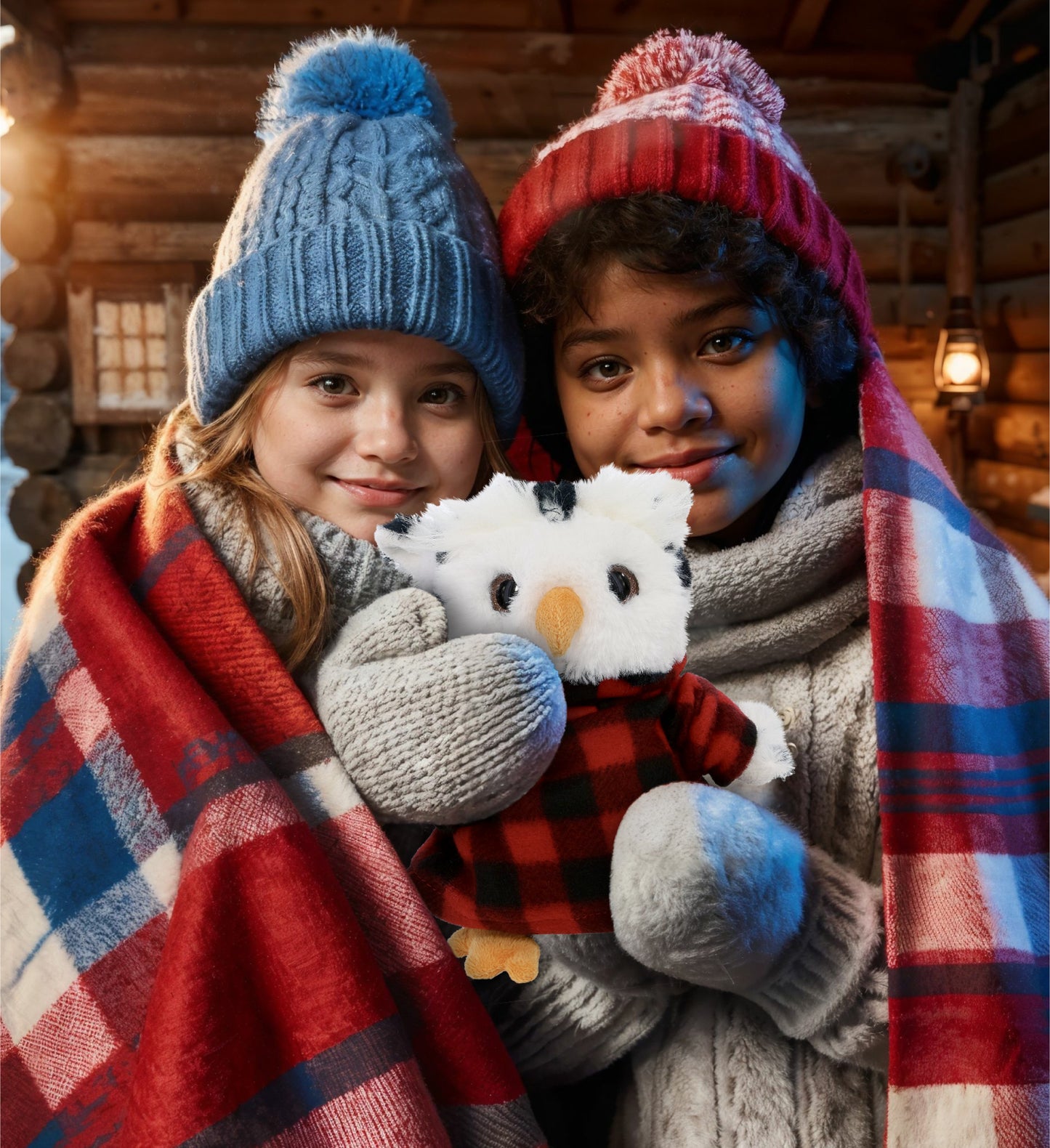 SUPER SOFT PLUSH - WHITE OWL WITH RED PLAID HOODIE