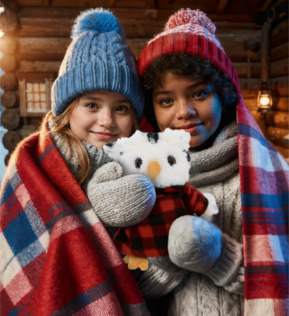 SUPER SOFT PLUSH - WHITE OWL WITH RED PLAID HOODIE